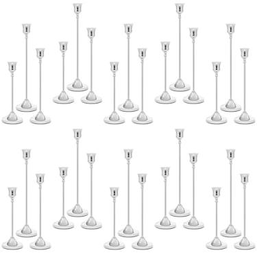 Imagem de Castiçais de 30 peças, suporte de vela afunilado de metal, castiçais prateados para velas de pilar, decorações de mesa de jantar vintage para decoração de festa de casamento, Natal, Halloween