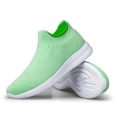 Imagem de vibdiv Tênis de caminhada feminino, casual, leve, confortável, respirável, sem fecho, Zapatillas de Mujer, Verde, verde, branco, 36