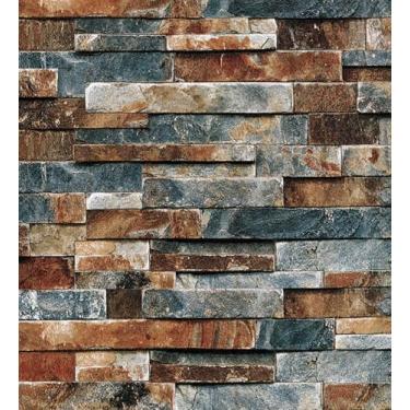 Imagem de Papel de parede CAX Stone Peel and Stick Papel de parede de pedra falsa 44,5 cm x 762 cm Papel de parede de tijolo autoadesivo Pedras adesivas Papel de parede rústico para sala de estar cozinha