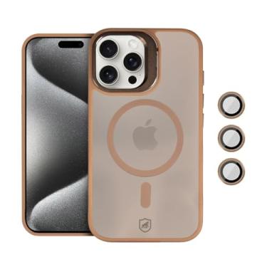 Imagem de Gshield Capa Case Capinha Titanium Desert com Protetores de Lente e Alça Suporte Elevada na Câmera, Compatível com MagSafe para (Bege, iPhone 15 Pro Max)