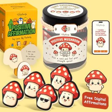 Imagem de Stofinity Presentes de cogumelo de apoio emocional para mulheres – Cartão de aniversário com 60 cogumelos positivos, presentes engraçados de Natal para adolescentes, meninas, coisas modernas, pote de