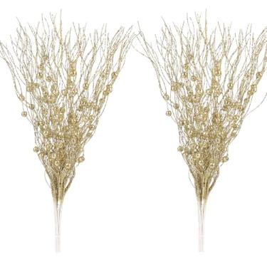 Imagem de Pacote com 10 enfeites artificiais de caule de baga com glitter, palitos de árvore de Natal, palitos decorativos, galhos brilhantes, ramos para presentes de artesanato de guirlanda de Natal, decoração