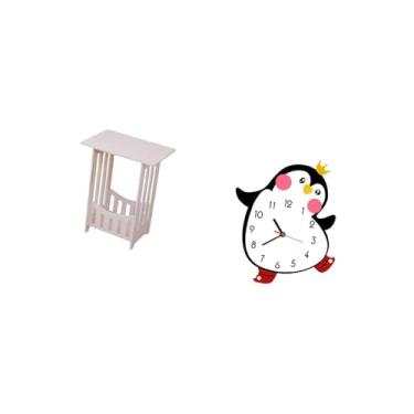 Imagem de Fenteer Mesa de Cabeceira Portátil com Relógio de Parede de Madeira com Desenho de Pinguim, Multifuncional, Charmosa E Decorativa, Ideal para Casa, Hotel, Caf