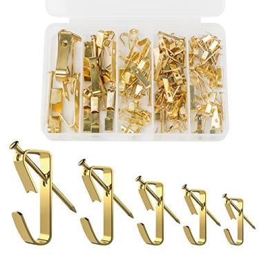 Imagem de 136 peças / 68 conjuntos de ganchos para fotos resistentes, ganchos de parede de aço inoxidável para parede dura, ganchos de drywall com pregos, para moldura de foto, espelho, relógio, uso em casa e