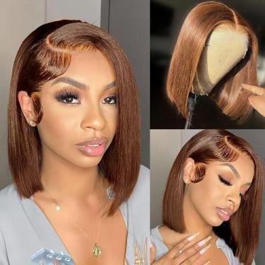 Imagem de Peruca Guebb Brown Bob Human Hair 4 13X4 HD Lace Front