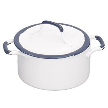 Imagem de Pilipane 1:12 Mini pote de metal miniatura casa de bonecas, acessório de cozinha, borda azul, minipanela branca