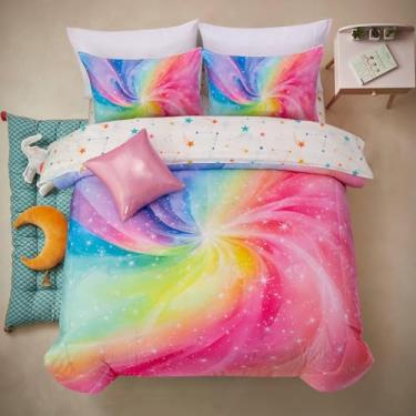 Imagem de A Nice Night Conjunto de edredom sonhador de galáxia em espiral com 6 peças, edredom colorido com glitter gradiente arco-íris, roupa de cama ultramacia, solteiro, rosa e verde