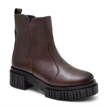 Imagem de Bota Coturno Couro Feminino Cano Médio Moda Resistente Confortável Sol