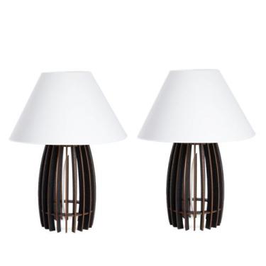 Imagem de kit 02 Abajur De Mesa Luminária Moderna de Madeira Mdf Modelo Oval Pre