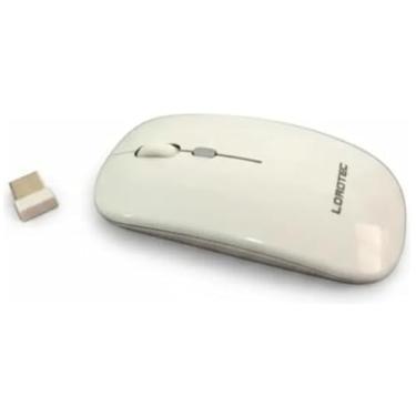 Imagem de Mouse Sem Fio Slim, Branco, Portátil, Receptor USB, Design Ergonômico RGB para Computador e Notebook