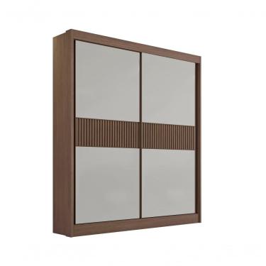 Imagem de Guarda Roupa Solteiro Santorini 2 Portas Ripado 3 Gavetas Sem Pés - D' Doro Castanho/off White/ripado