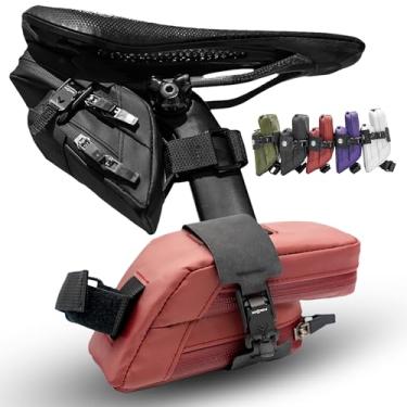 Imagem de Lumiere & Co. Fidlock Bolsa para selim de bicicleta com clipe magnético – 17 cm × 7.6 cm × 7.6 cm | Compartimento duplo, ajustável | Sistema de fixação de fivela em V preto magnético | Mach X