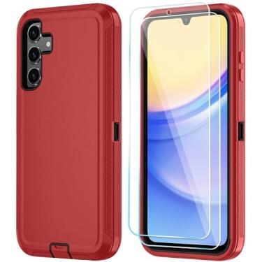 Imagem de Qinmay Capa de celular para Samsung Galaxy A35 5G com protetor de tela HD, capa para Samsung A35 5G durável à prova de choque com 3 camadas para Galaxy A35 5G (Vermelho)