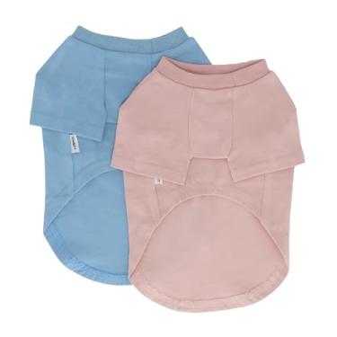 Imagem de LOPHIPETS Camiseta de manga curta de algodão macio para cães chihuahuas e xícaras de chá e raças de cães pequenos | Serve para 1 a 2 kg | Pacote com 2 azul e rosa, pequena
