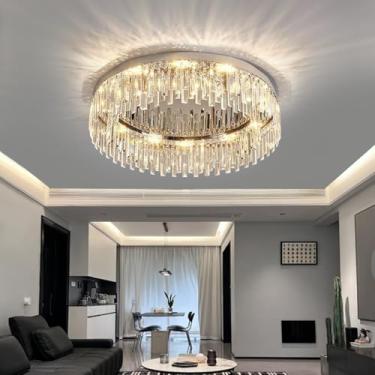 Imagem de Luminária de Teto Moderna de Cristal com Acabamento Cromado e Prateado | Lustre Embutido para Corredor, Cozinha, Sala, Quarto, Banheiro e Entrada (Redondo 50cm)