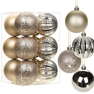 Imagem de Ornamentos de bolas de Natal de champanhe de 8 cm, 12 peças, conjunto de enfeites de Natal inquebráveis, grande fosco, enfeite de champanhe para árvore de Natal, festa de Halloween