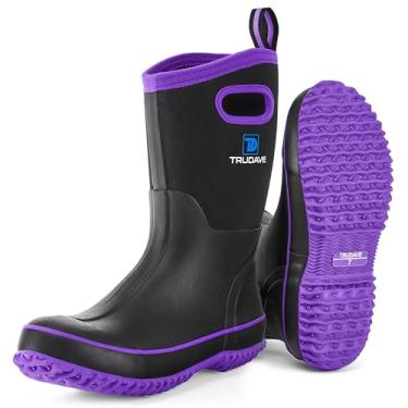 Imagem de Trudave Botas de borracha femininas, botas de chuva de cano médio, botas femininas à prova d'água, botas de lama para trabalho ao ar livre com isolamento de neoprene para caça, agricultura, jardinagem