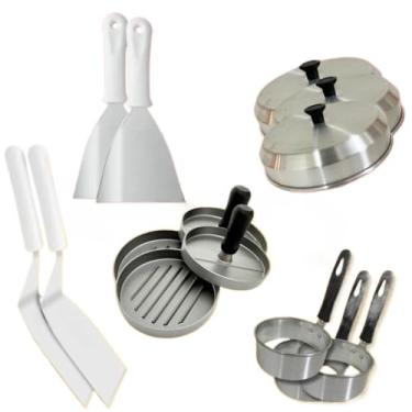 Imagem de Kit hamburgueria completo, espatula de chapa, espatula de hamburgueria, abafador de hamburguer (2/3 Kit personalizado)