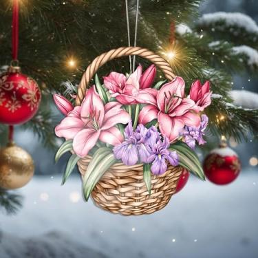 Imagem de Enfeites de Natal para pendurar, decoração de férias, decoração de flores acrílicas, decoração de interiores de carro, enfeite de árvore de Natal, artesanato para pendurar, colecionáveis, para