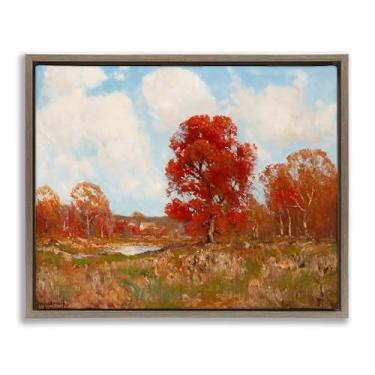 Imagem de Stupell Industries Paisagem de outono com folhagem vermelha moldura preta flutuante arte de parede em tela, design por Arlington Prints, 17 x 21