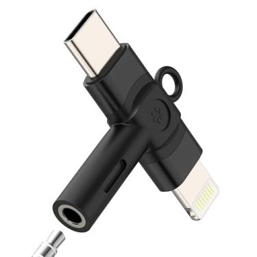 Imagem de Adaptador USB C Lightning para conector de fone de ouvido de 3,5 mm (2 em 1) para iPhone 17 16 15 14 13 Pro Max cabo auxiliar para Apple Audio fêmea Dongle divisor de porta de microfone de carro