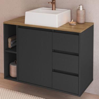 Imagem de Armário de Banheiro Belagavi 1 Porta 3 Gavetas com Cuba Grafite - Art In Móveis