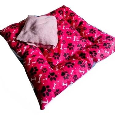 Imagem de Colchão cama para Pet descansar Confortável acompanha Manta para cachorro Gato porte Pequeno Médio(Vermelho impermeável)