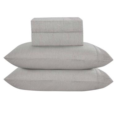 Imagem de Jogo De Lençol Queen Mesclado Micropercal 300 Fios Toque De Algodão 4 Peças - Cinza