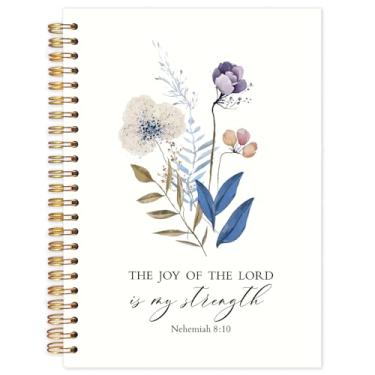 Imagem de Yhtrg Caderno espiral floral cristão, a alegria do Senhor é minha força, caderno bíblico para mulheres, diários das escrituras, cadernos bíblicos para material escolar de escritório, 13 x 21 cm