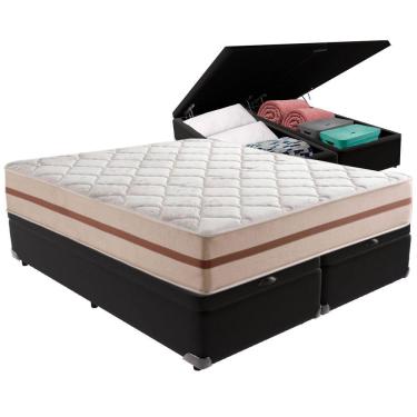 Imagem de Cama Box Baú Preto E Colchão Classic 26 Cm Molas Ensacadas Queen Anjos