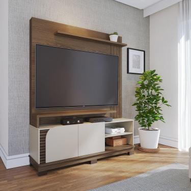 Imagem de Estante Home TV Até 65 Pol com 2 Gavetas 152x187cm Jurerê Colibri Amêndoa Off White