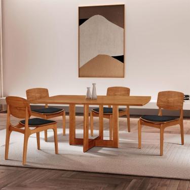 Imagem de Mesa 120 Laminado Com 4 Cadeiras Malta Gold Moderna Mobília Linho Preto / Imbuia Nat.