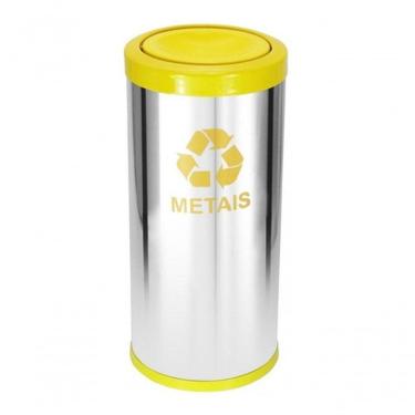 Imagem de Lixeira Em Aço Inox Com Tampa Meia Esfera Plástica Amarelo