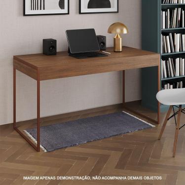 Imagem de Escrivaninha Industrial Madeira Padrão Office Amêndoa Malta Com Base Cobre Marrom