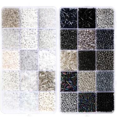 Imagem de Misdary Kit de 30 cores de sementes e cornetas de vidro, 2 caixas organizadoras, contas soltas para fazer joias, artesanato, pulseiras e colares (preto e branco)