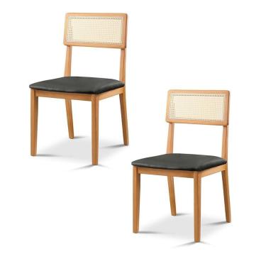 Imagem de Kit 2 Cadeiras de Jantar com Encosto de Telinha Ava Preto/Marrom