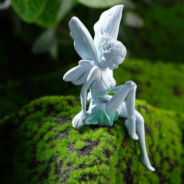 Imagem de Estátua de jardim de fadas sentadas, estatueta de jardim de fadas ao ar livre, escultura de anjo decoração de estatueta realista, decoração de estatuetas de anjo de jardim de resina, paisagismo