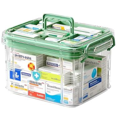 Imagem de Varku Caixa organizadora de primeiros socorros grande de 33,8 x 24 x 19 cm com fivela, alça e design de 2 camadas, armazenamento médico portátil para uso familiar