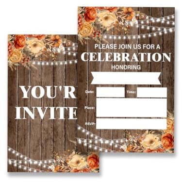 Imagem de VIYZZX Convite de outono floral rústico para casamento chá de bebê aniversário jantar festa convites de outono convites de outono com envelopes conjunto de 20, preencher em branco, dupla face