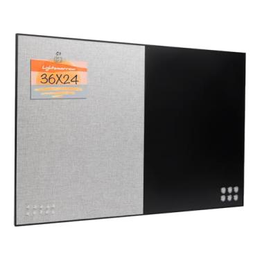 Imagem de Lightomorrow Quadro de avisos 91 x 61 cm, quadro preto e quadro de tecido cinza, quadro combinado de linho com moldura de alumínio preto com 10 pinos