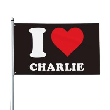 Imagem de Bandeira decorativa engraçada I Love CHARLIE para presente de tapeçaria de aniversário e aniversário em ambientes internos e externos com pingente de nome personalizado