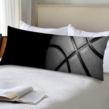 Imagem de Capa de almofada de basquete 51 x 132 cm bola esportiva longa fronha tema esportivo fronha com fecho de envelope preto e cinza capas decorativas de almofada de cama para sofá, quarto