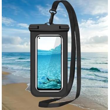 Imagem de Bolsa flutuante universal à prova d'água, bolsa seca subaquática para iPhone | Samsung Galaxy | Google Pixel | Motorola Phone abaixo de 9 polegadas, capa flutuante essencial para férias, preta