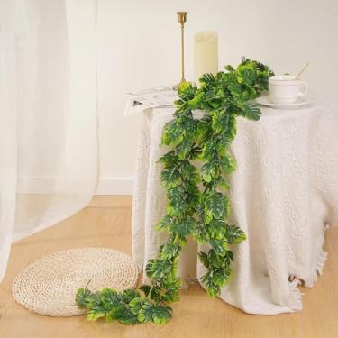 Imagem de 1 peça de videiras artificiais de folhas de Monstera de 172 cm, planta falsa para pendurar hera tropical folha de palmeira para jardim, varanda, pátio, selva, luau, praia, festa de aniversário