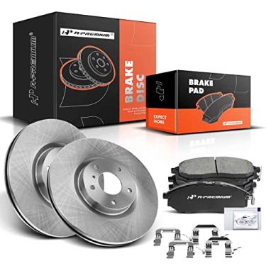 Imagem de A-Premium Rotores de freio a disco ventilados frontais de 319,6 mm + kit de pastilhas de cerâmica compatíveis com modelos Infiniti e Nissan selecionados - EX35, EX37, G25, G35, G37, M35, Q40, QX50