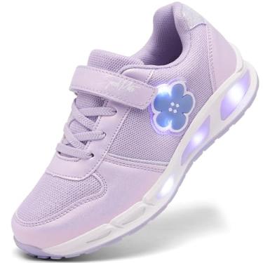 Imagem de SPEED MATE Tênis infantil leve para meninos e meninas respirável LED brilhante luminoso para esportes ao ar livre (criança pequena/grande), Roxa, 21