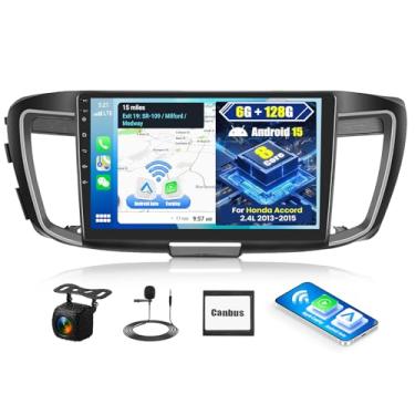 Imagem de [8 núcleos 6G + 128G] Estéreo automotivo para Honda Accord 9º 2.4L 2013-2015 com carro sem fio CarPlay Android Auto, tela sensível ao toque de 10,1 polegadas, Android 15, rádio veicular com link