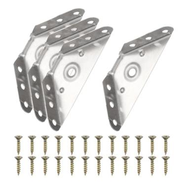 Imagem de PATIKIL Juntas de reforço, 4 peças de suportes de canto de aço carbono de 68 mm x 68 mm, suporte de junção de ângulo com parafusos para prateleira de madeira, borda de mesa, prata