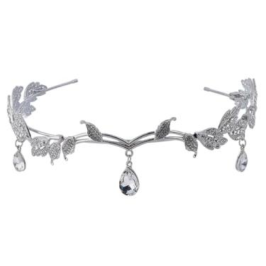 Imagem de NICENEEDED Pingente de cristal de tiaras e coroas de casamento de folhas, elegante e elegante, tiara vintage ajustável para noiva, dama de honra