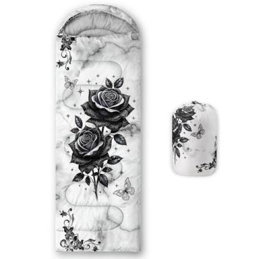 Imagem de QOOMO Sacos de dormir à prova d'água de plantas de desenho animado para adultos e crianças, sacos de dormir impressos para acampamento, viagens e ao ar livre, equipamentos de acampamento, 78,7 x 228,6